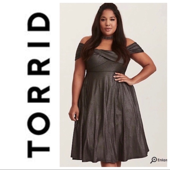 torrid Dresses & Skirts - Torrid Metallic Off-Shoulder Midi Swing Dress